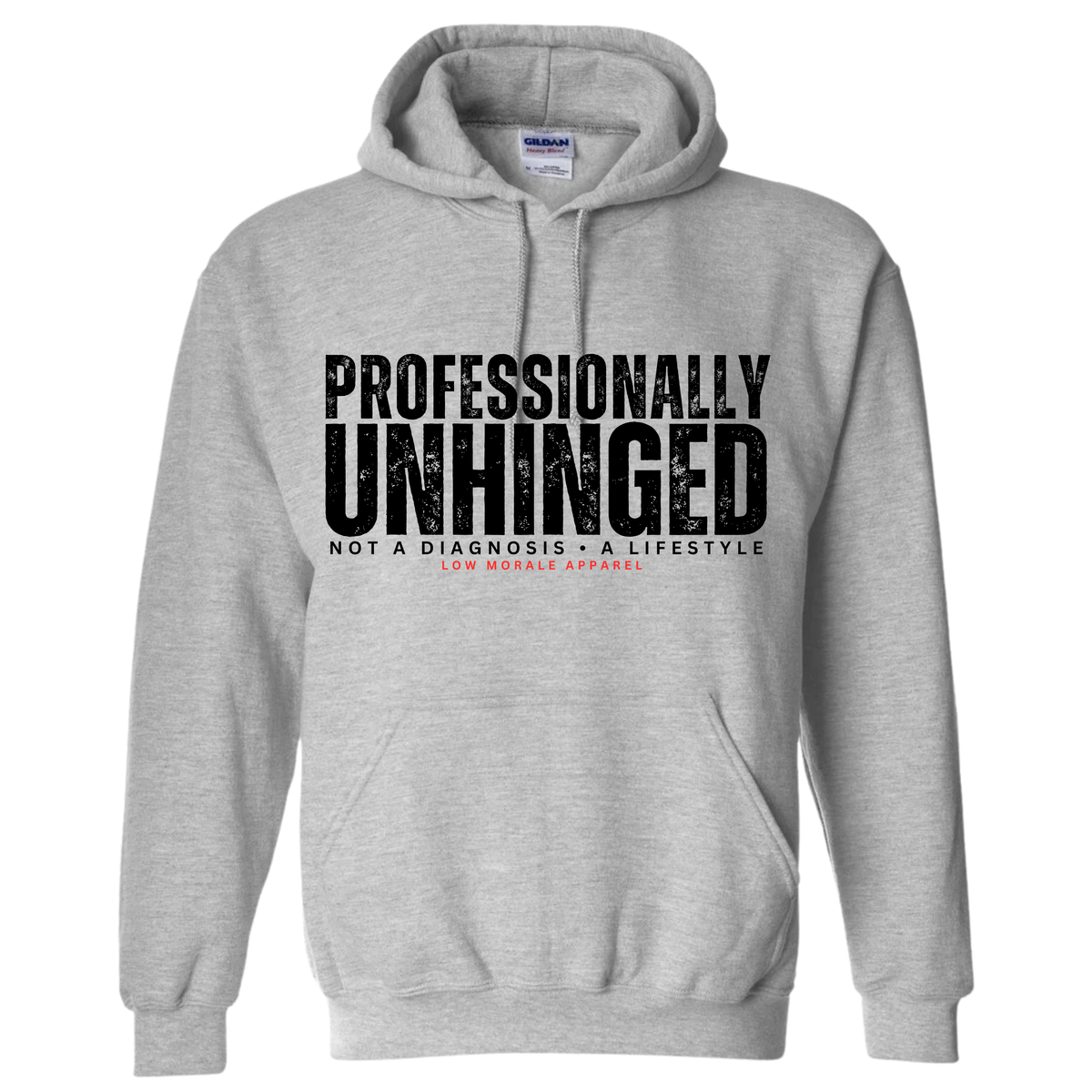 Professionally Unhinged gray hoodie mockup