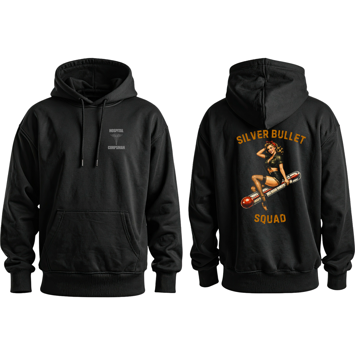 Silver Bullet Squad black hoodie mockup