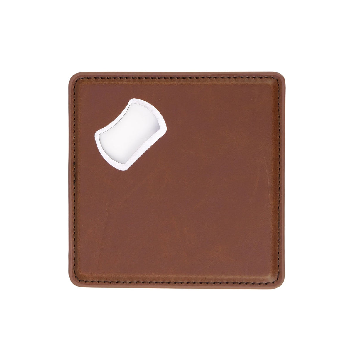 Brown blank magnetic leatherette bottle opener coaster