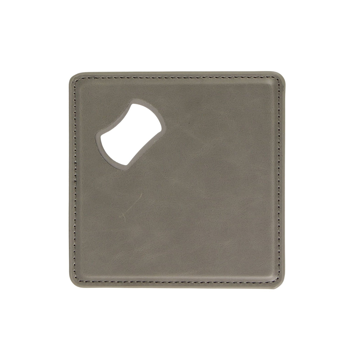 Gray blank magnetic leatherette bottle opener coaster