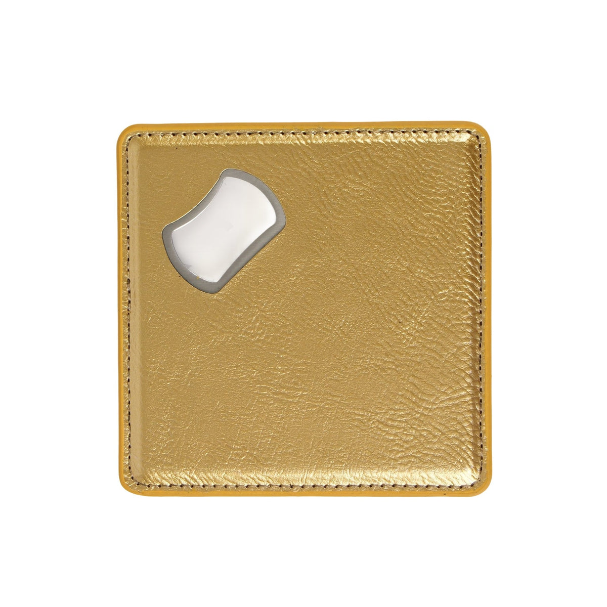 Metallic Gold blank magnetic leatherette bottle opener coaster