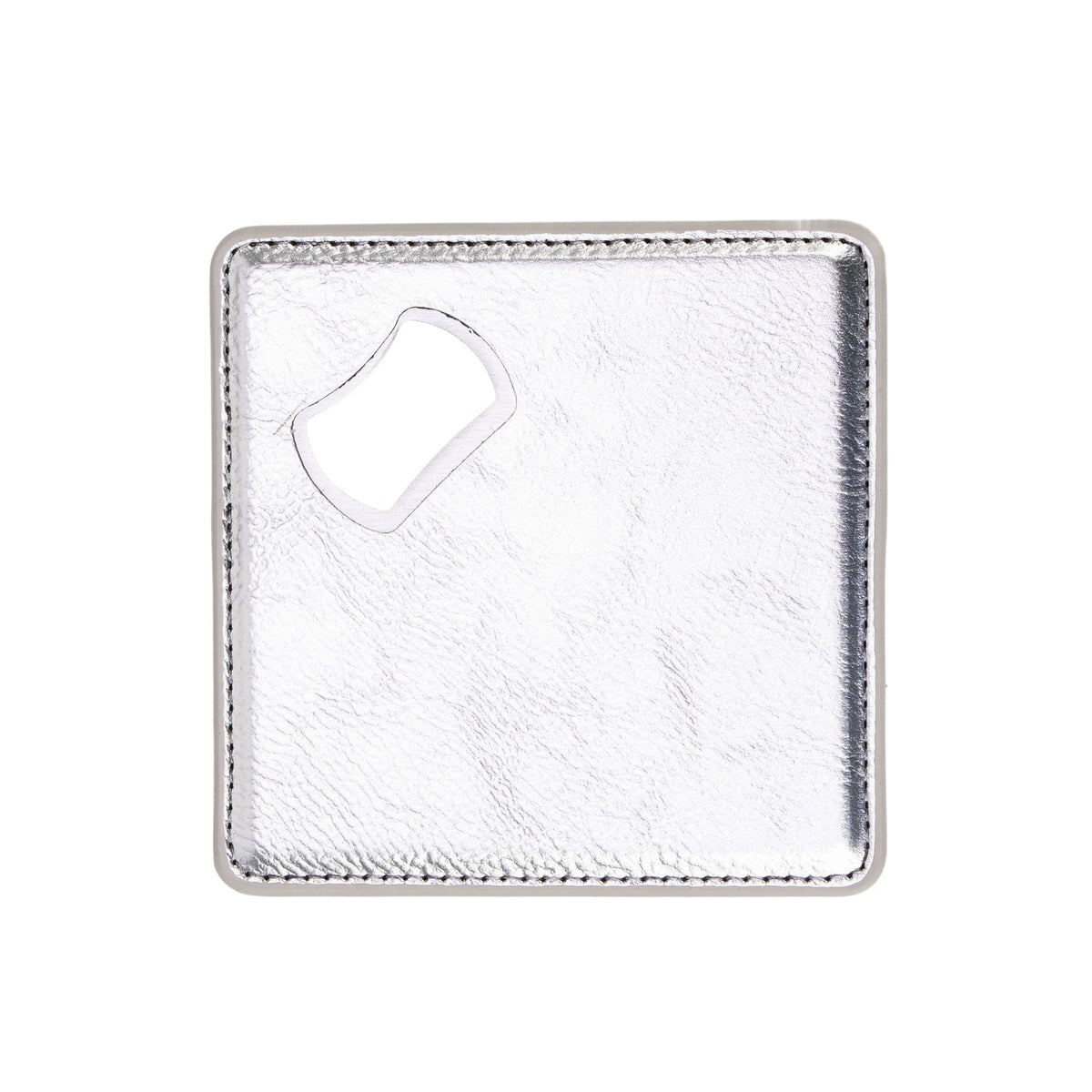 Metallic Silver blank magnetic leatherette bottle opener coaster