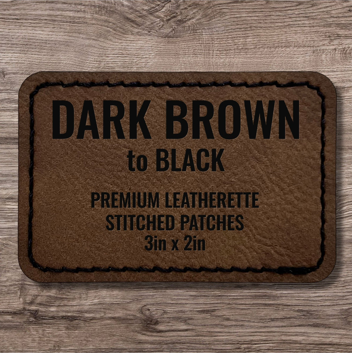 Dark Brown premium leatherette stitched patch with black stitching