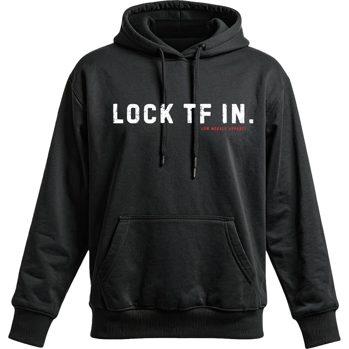 LOCK TF IN. black hoodie mockup