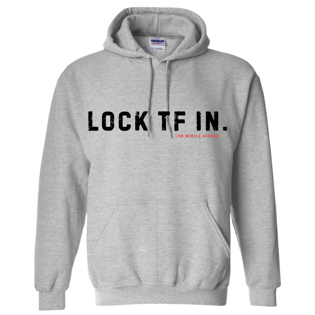 LOCK TF IN. gray hoodie mockup