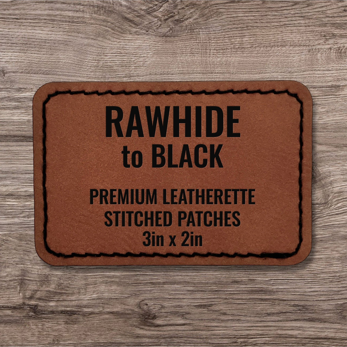 Rawhide premium leatherette stitched patch with black stitching