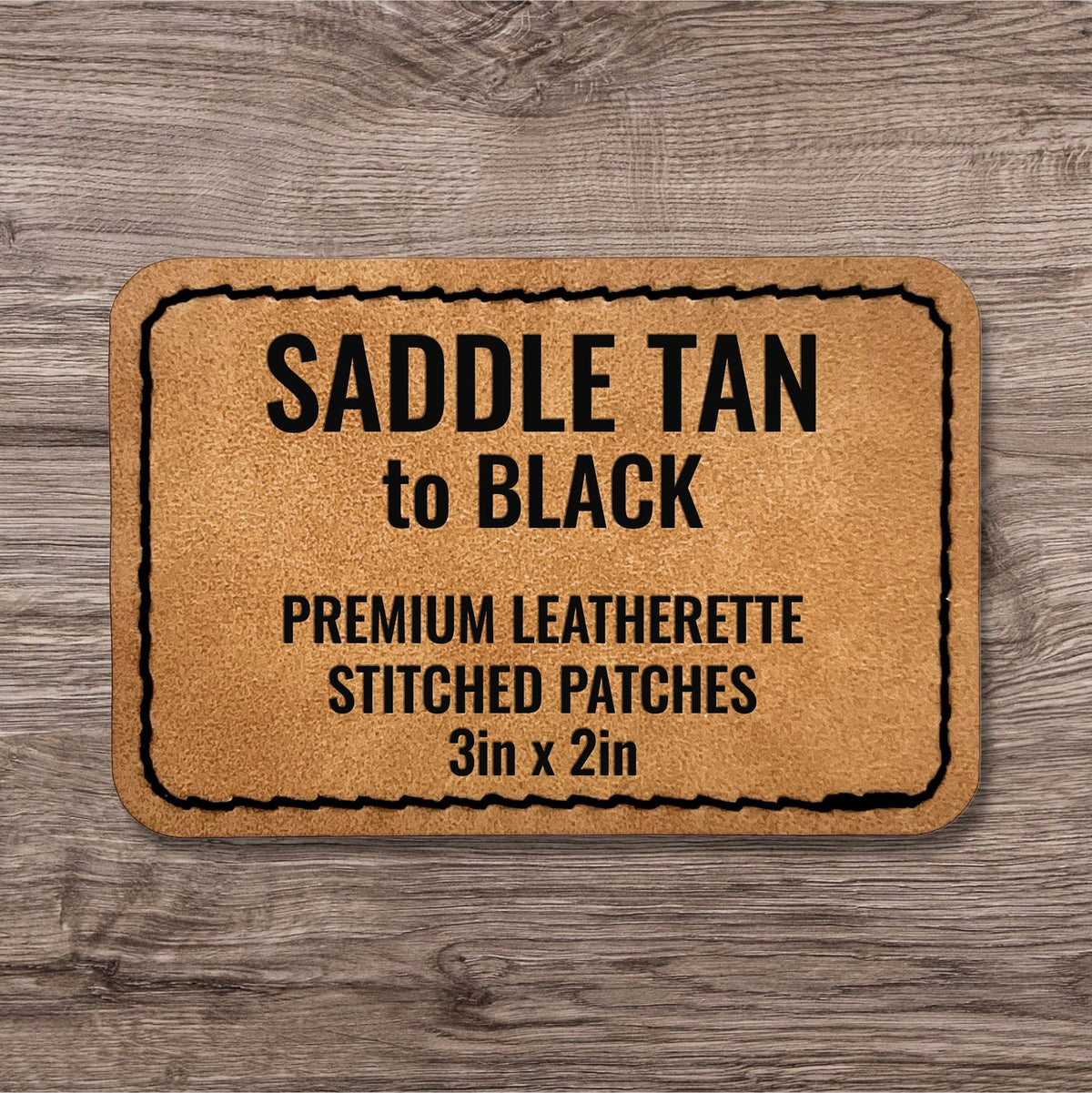 Saddle Tan premium leatherette stitched patch with black stitching
