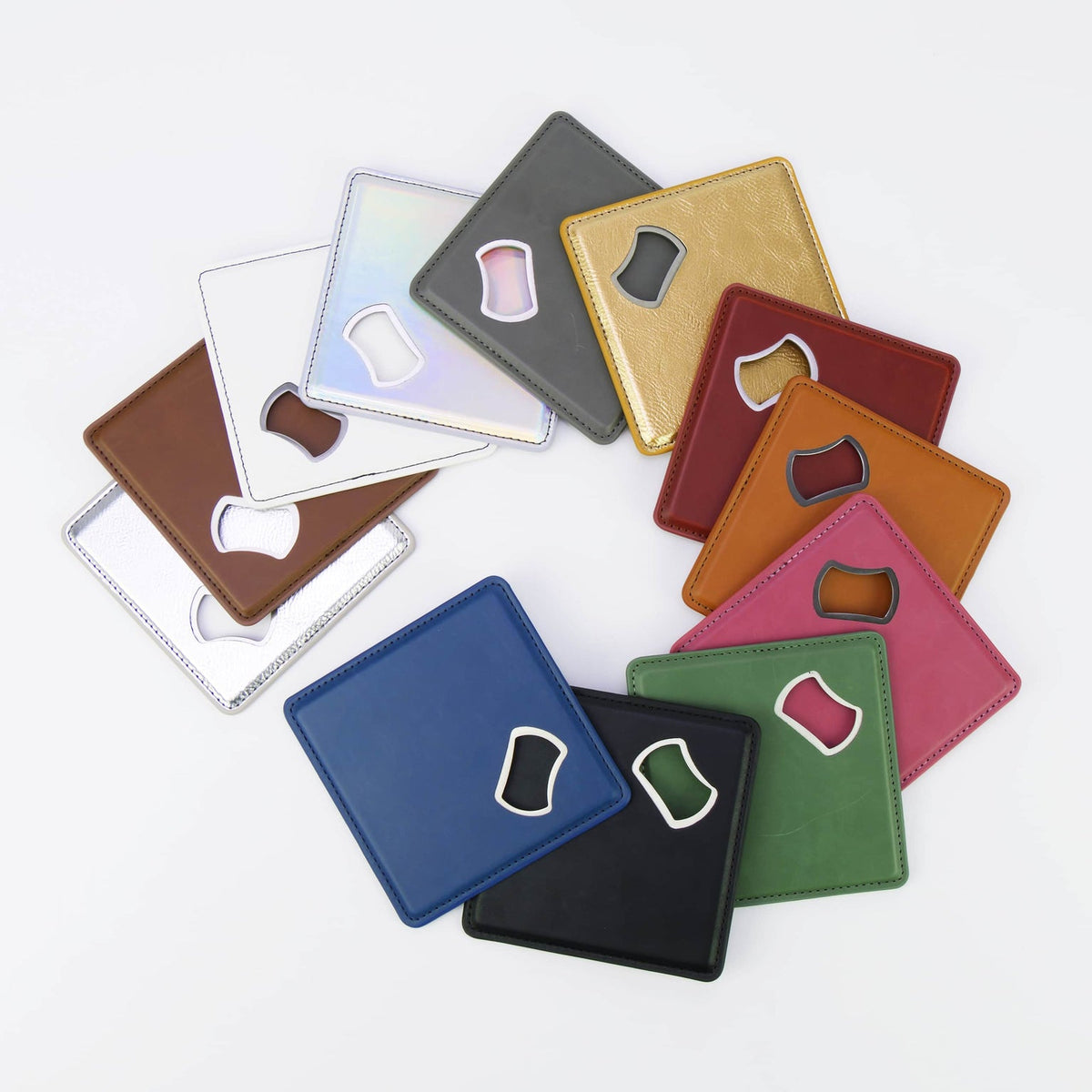 Magnetic bottle opener coasters in available colors
