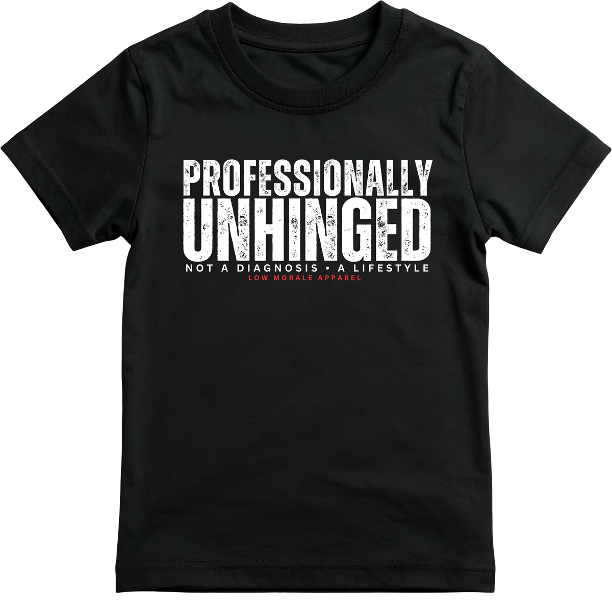 Professionally Unhinged black tee mockup