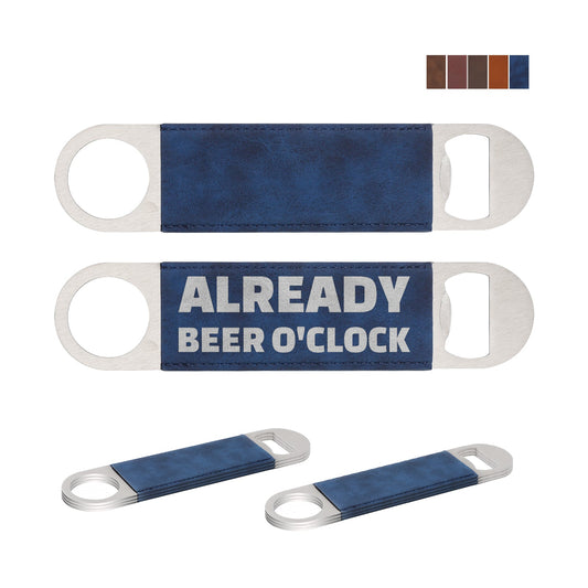 7-inch leatherette-wrapped stainless steel bottle opener blank