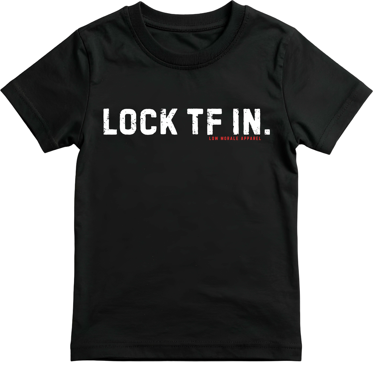 LOCK TF IN. black tee mockup