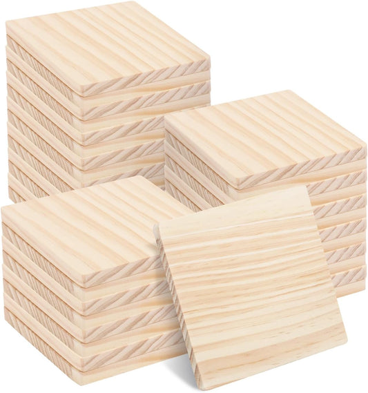 Unfinished 4-inch square natural wood coaster blanks